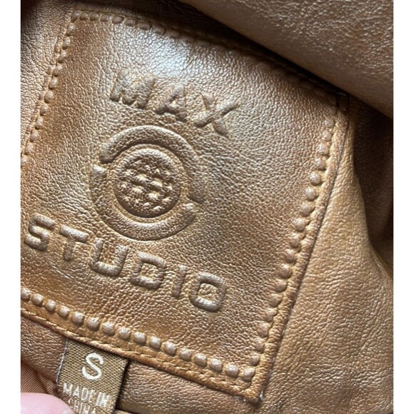 Max Studio Jacket Size Small Women's Faux Leather Brown Zip Up - Picture 6 of 7